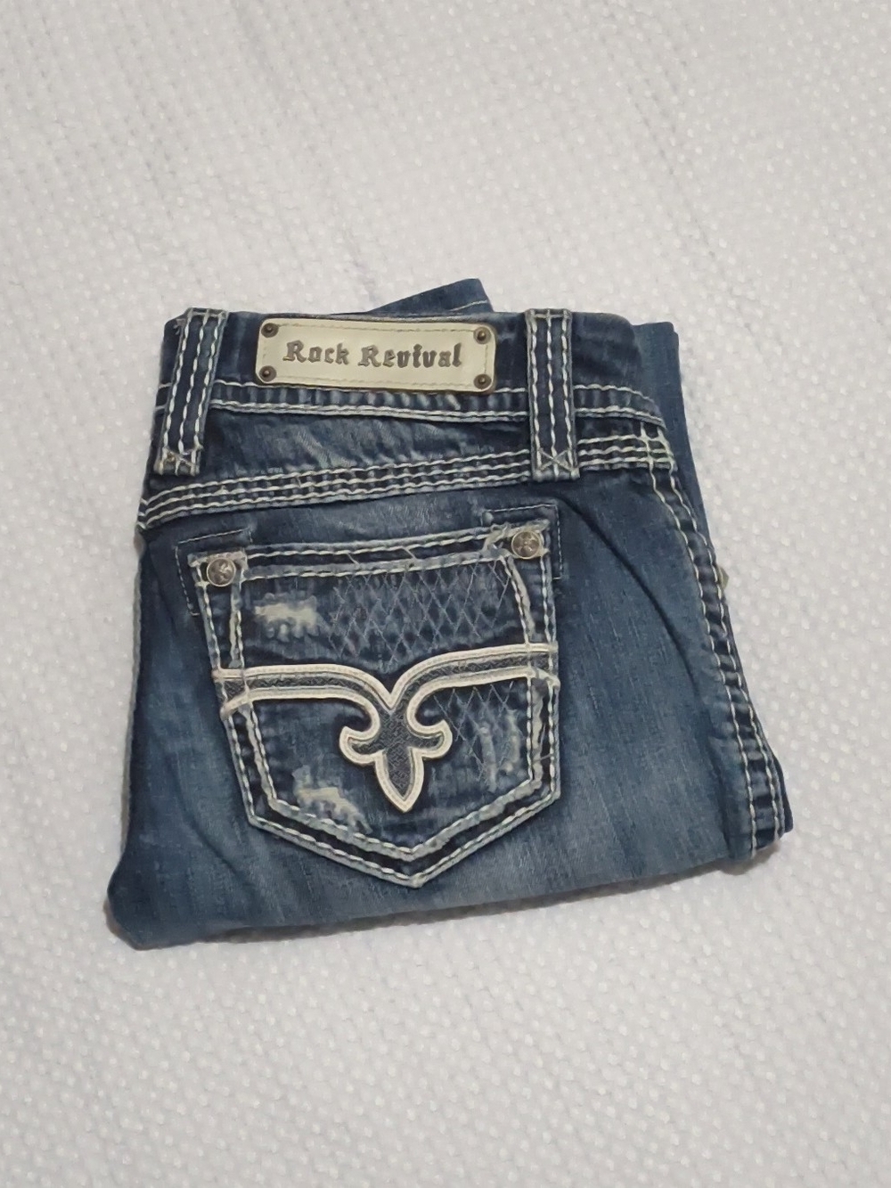 Rock Revival Women’s Dark Blue Distressed Pocket Jeans